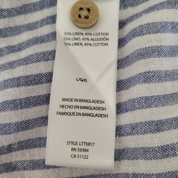 BeachLunchLounge Women's‎ Button Up Striped Cuffed Short Sleeve Size Large - Picture 4 of 7